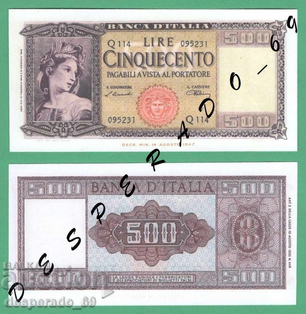 (¯`'•.¸(reproducere) ITALIA 500 lire 1948 UNC¸.•'´¯)