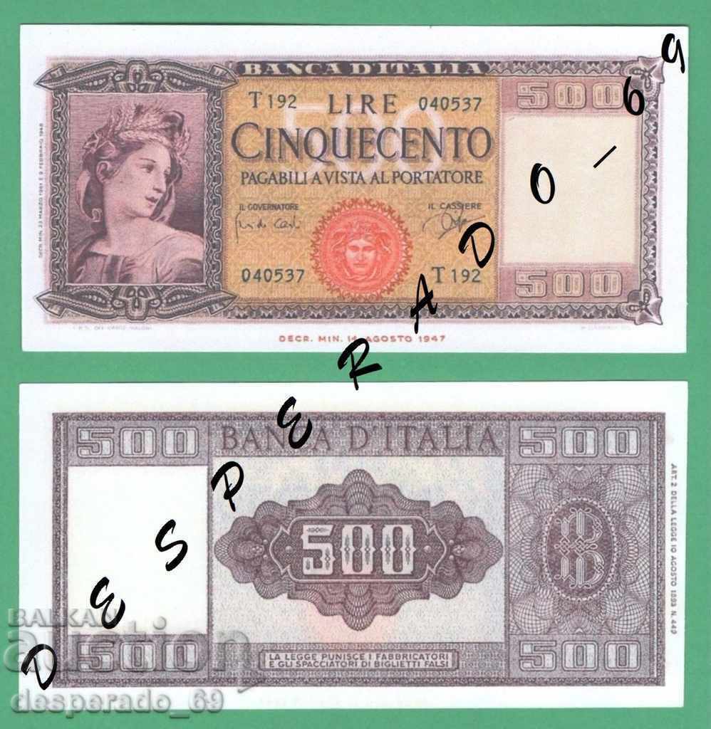 (¯`'•.¸(reproducere) ITALIA 500 lire 1961 UNC¸.•'´¯)