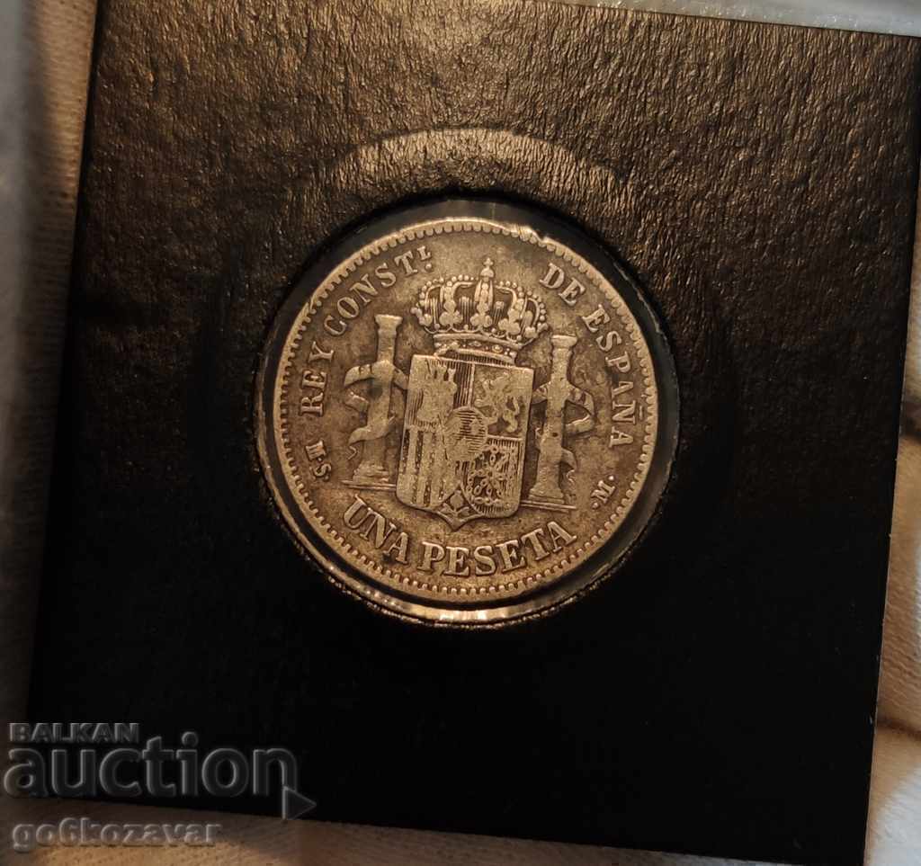 Spain 1 peseta 1881 Silver, Very,Rare! - 5 Spain 1 peseta 1881 Silver, Very,Rare! - 5