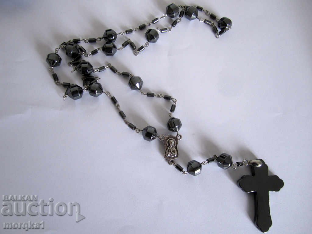 Auction Unisex necklace, rosary necklace made of natural hematite mineral Auction Unisex necklace, rosary necklace made of natural hematite mineral