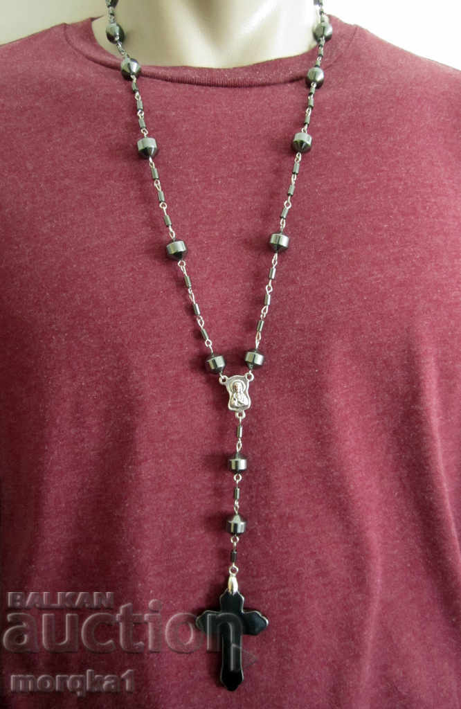 Delivery of Unisex necklace, rosary necklace made of natural hematite mineral Delivery of Unisex necklace, rosary necklace made of natural hematite mineral
