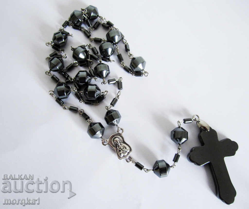 Unisex necklace, rosary necklace made of natural hematite mineral