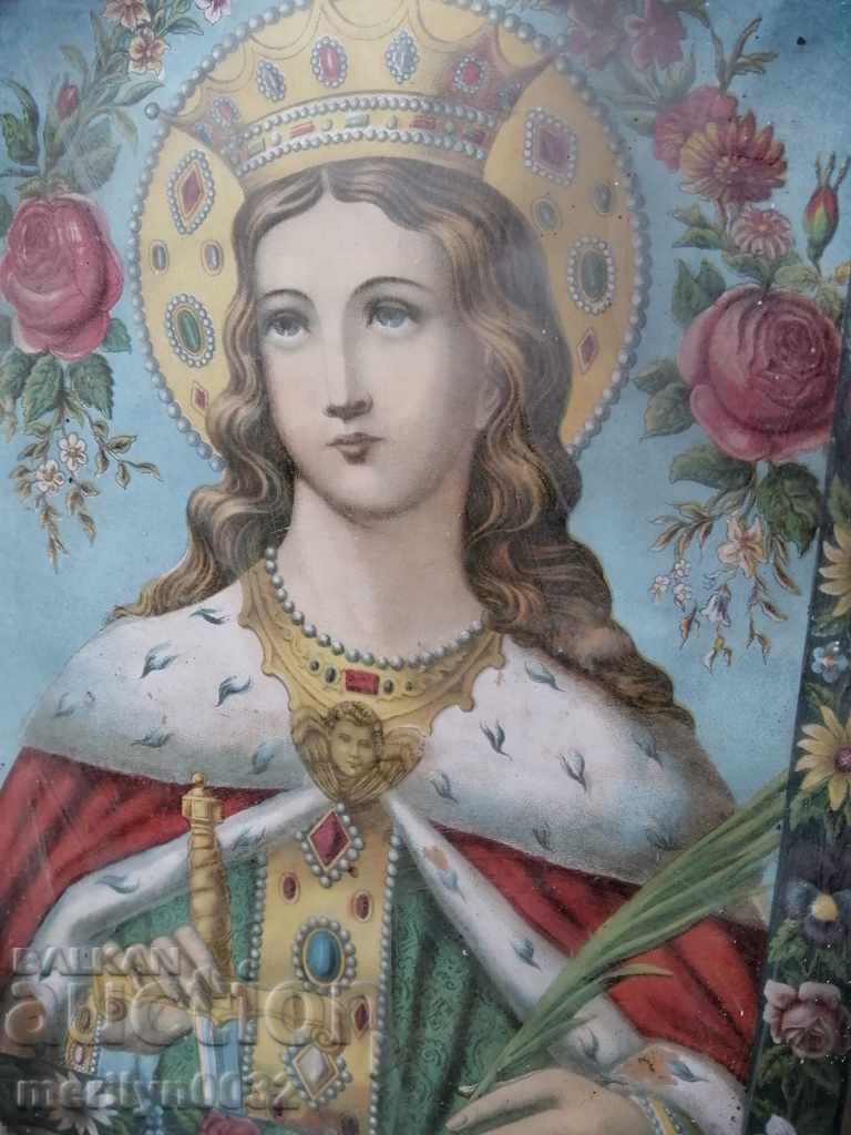 Домашна икона стара руска литография Великомъченица Ирина