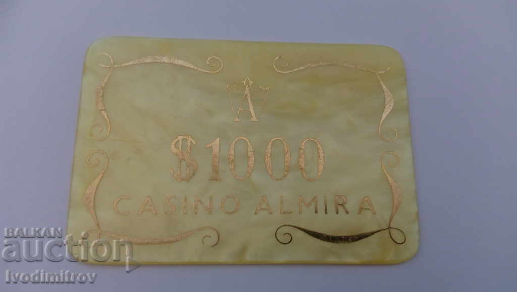 Token from Casino ALMIRA $ 1000 with price 3.65 BGN | € 1.87 Token from Casino ALMIRA $ 1000 with price 3.65 BGN | € 1.87