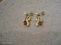 Σκουλαρίκια, χρυσό 585, Garnet Diamonds Pearls