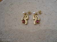 Earrings, Gold 585, Garnet Diamonds Pearls