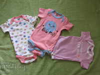 Set of three baby bodysuits for a girl size 50/56, new