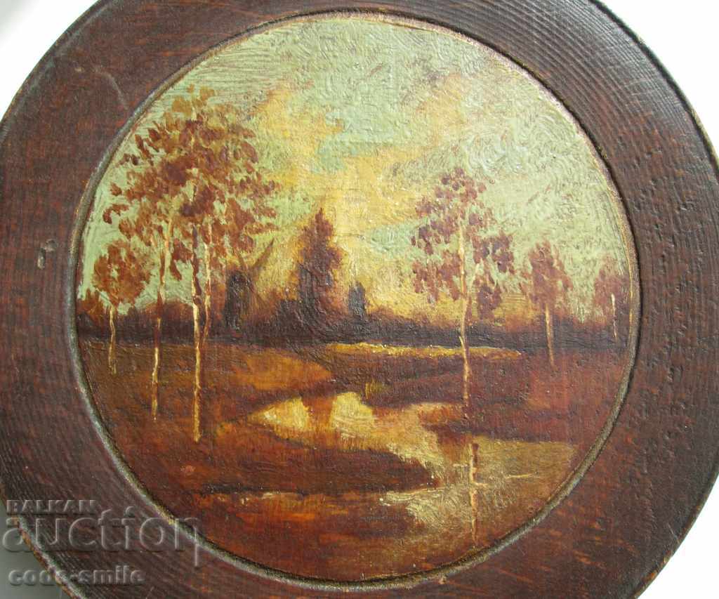 Old Russian picture drawing landscape oil on wooden plate - 5 Old Russian picture drawing landscape oil on wooden plate - 5