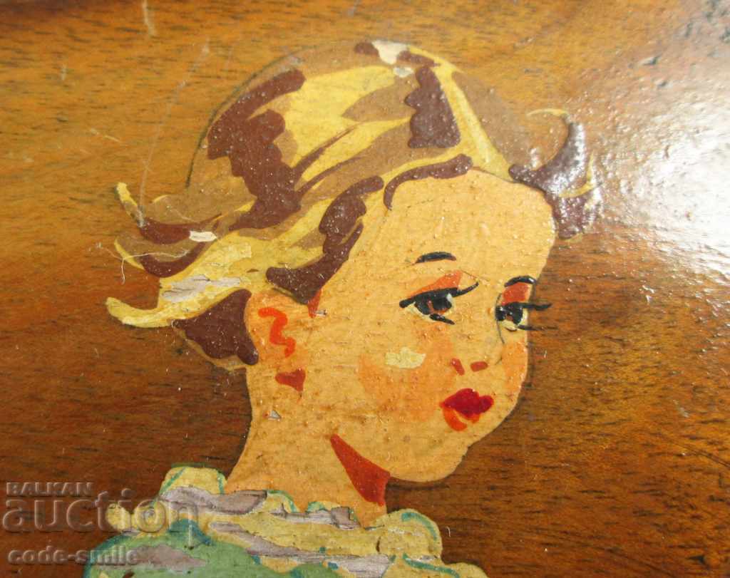 Auction Old painting, drawing, children's motif, oil on wooden plate Auction Old painting, drawing, children's motif, oil on wooden plate