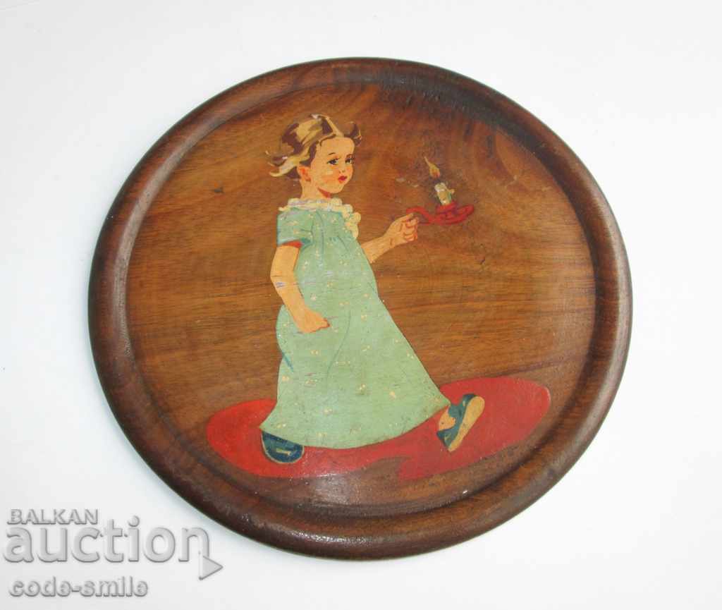 Delivery of Old painting, drawing, children's motif, oil on wooden plate Delivery of Old painting, drawing, children's motif, oil on wooden plate