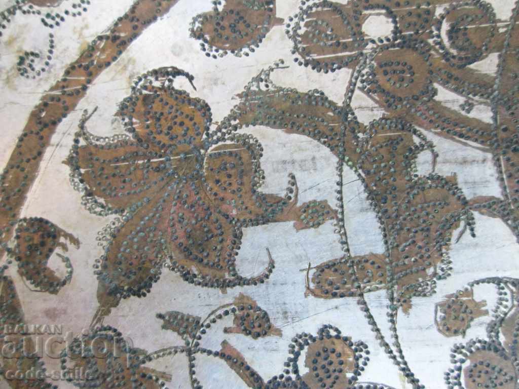 Old bronze hand-forged Turkish tray with tugra inscription - 5