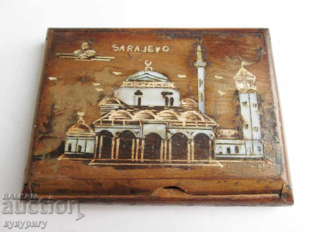Old wooden snuff box with SARAJEVO mother-of-pearl minaret mosque - 6 Old wooden snuff box with SARAJEVO mother-of-pearl minaret mosque - 6