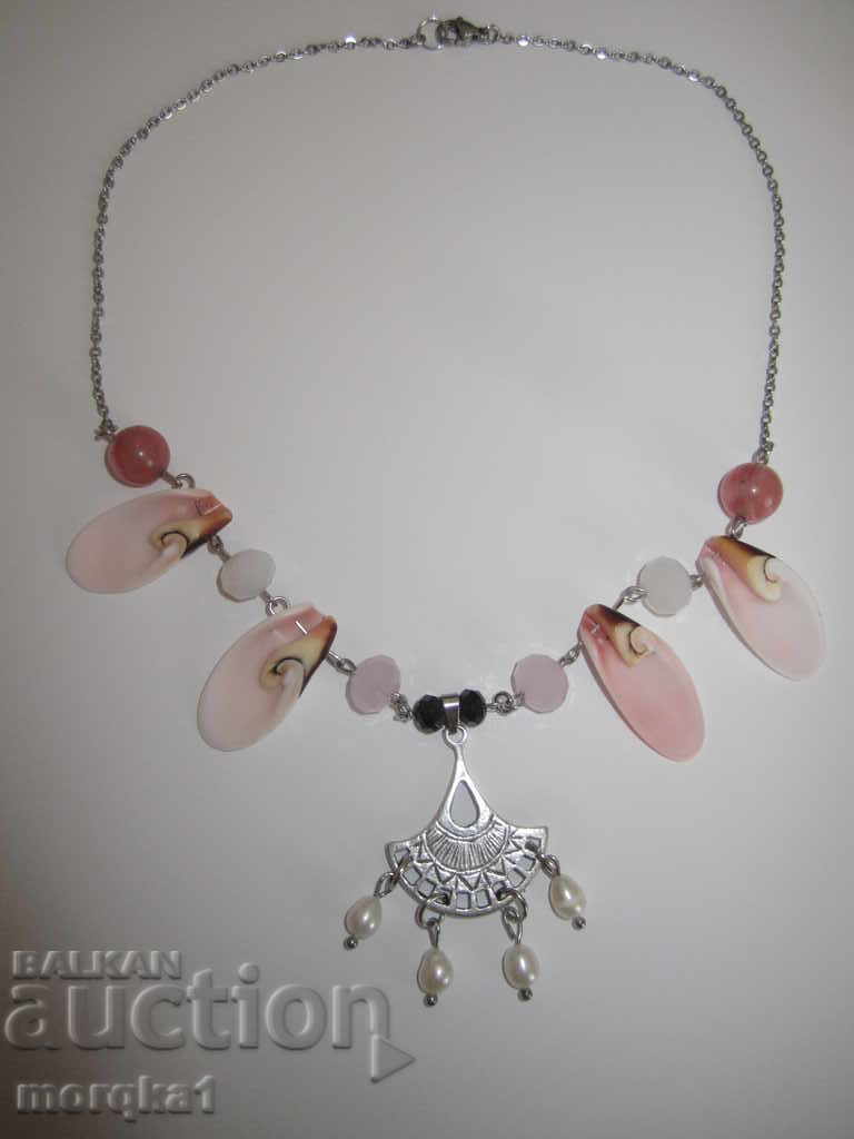 Auction Summer necklace, necklace in navy pink shades, medical steel Auction Summer necklace, necklace in navy pink shades, medical steel