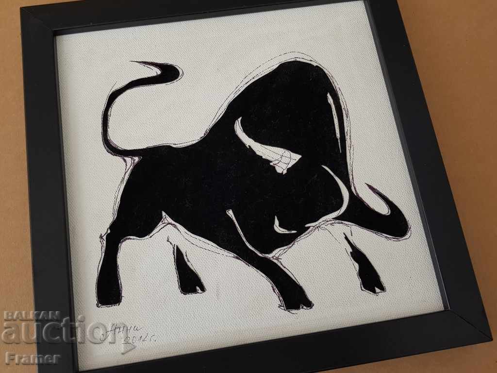 Аукцион Картина Анна Банова Бик Телец Телците подърък велур туш 2