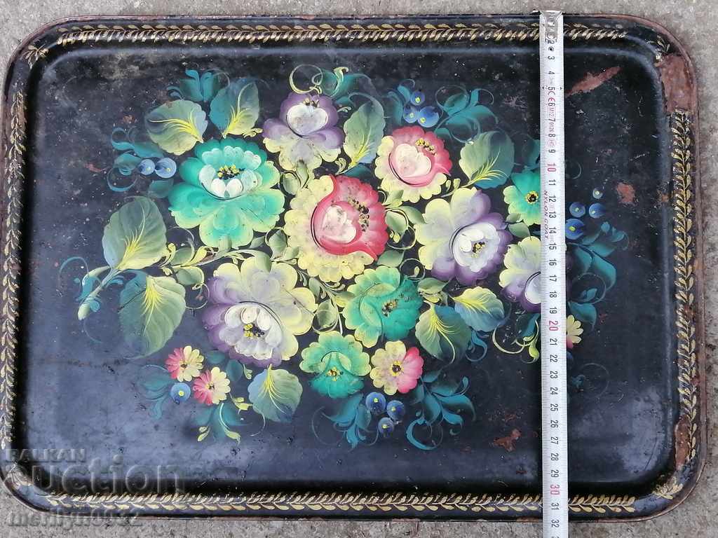 Παλιά ζωγραφισμένη στο χέρι δίσκο δίσκων, κατσαρόλα - 5