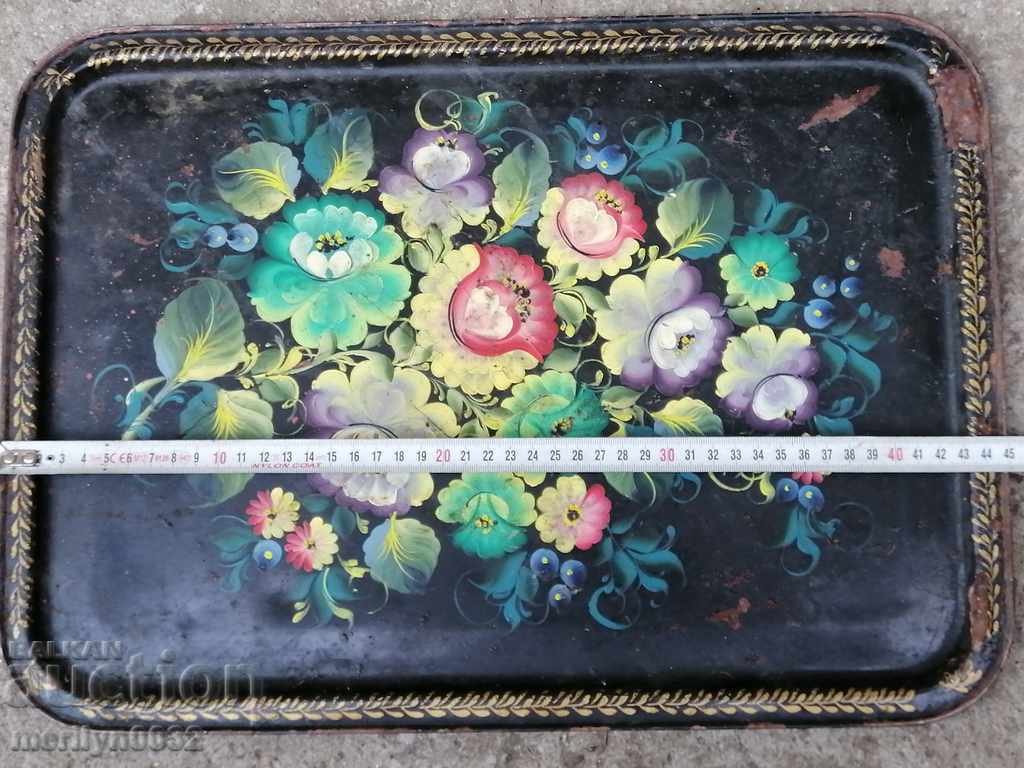 Παλιά ζωγραφισμένη στο χέρι δίσκο δίσκων, κατσαρόλα - 6