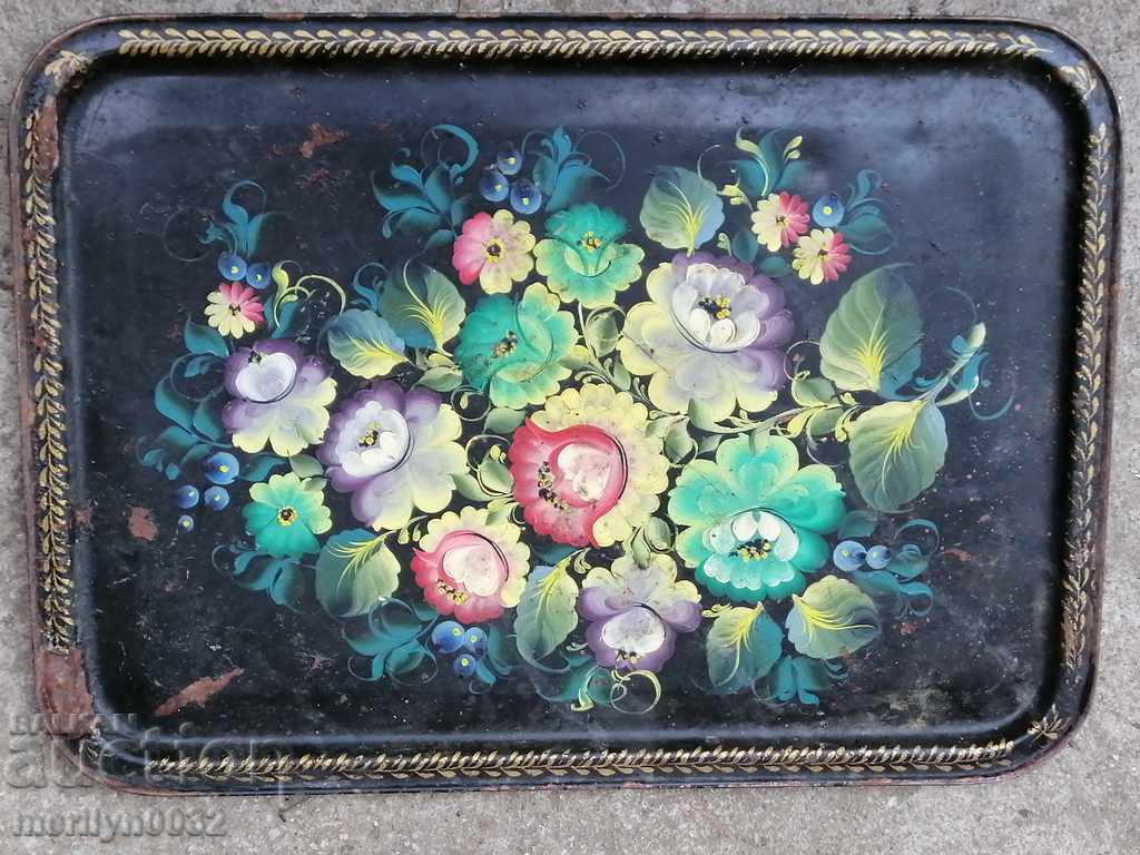 Παλιά ζωγραφισμένη στο χέρι δίσκο δίσκων, κατσαρόλα - 7