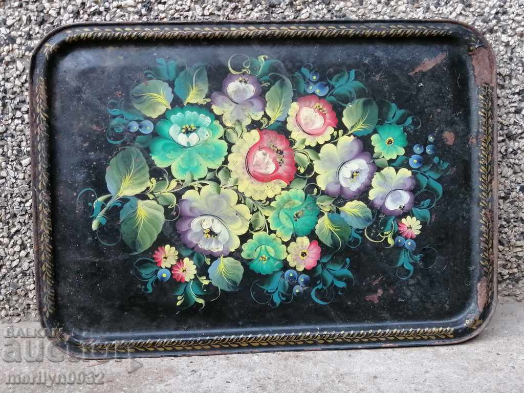 Old hand-painted tray tray, casserole