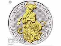 2 uncii Argint și Aurit Taur Bestiile Reginei