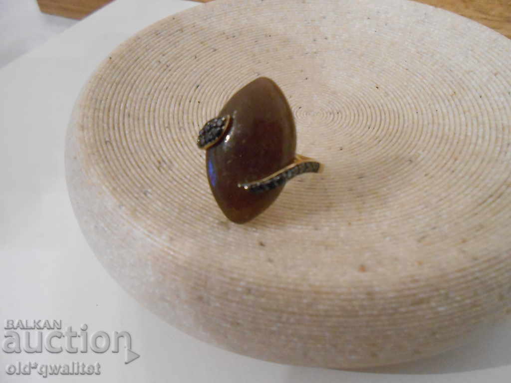 Delivery of GOLD RING, Brown JADE, Black Diamonds Delivery of GOLD RING, Brown JADE, Black Diamonds