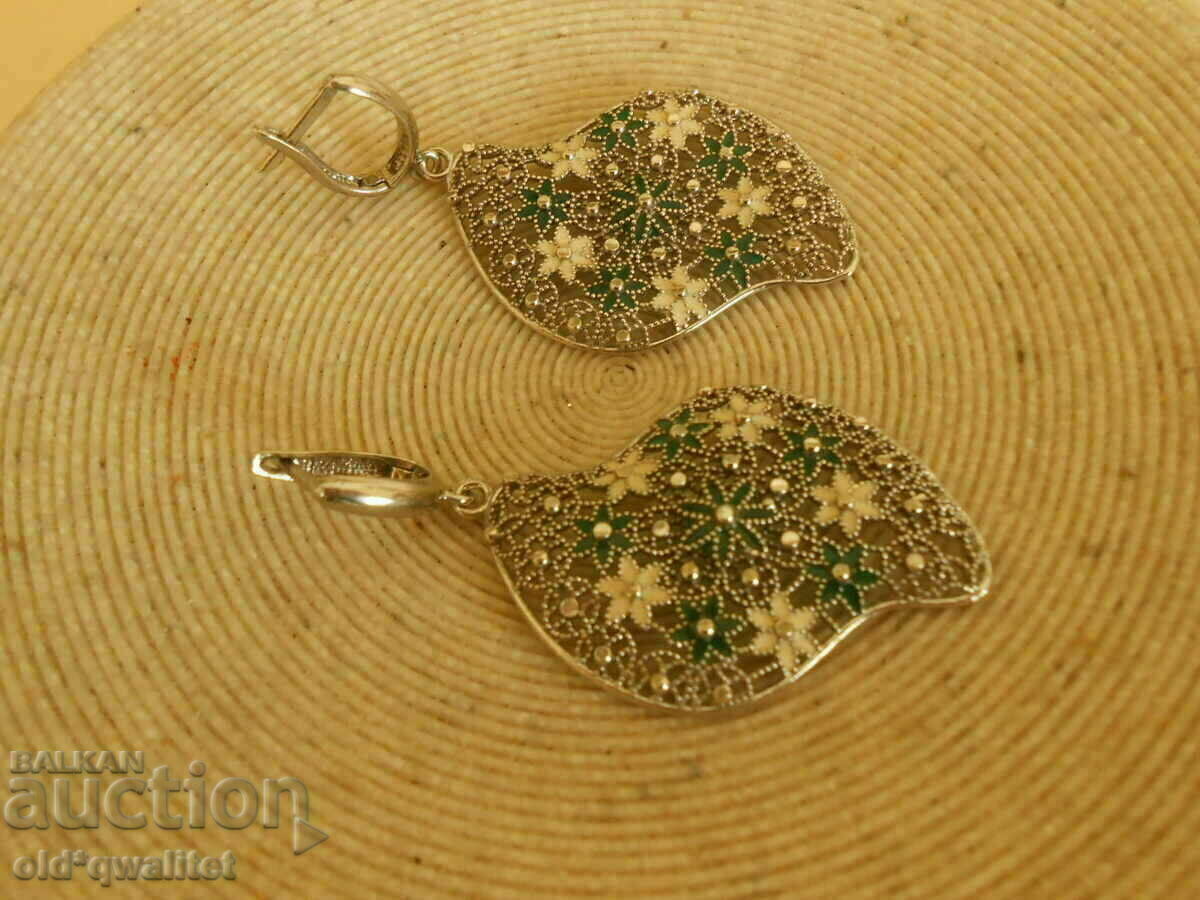 Magnificent silver long earrings, silver and enamel with price 197.00 BGN | € 100.72
