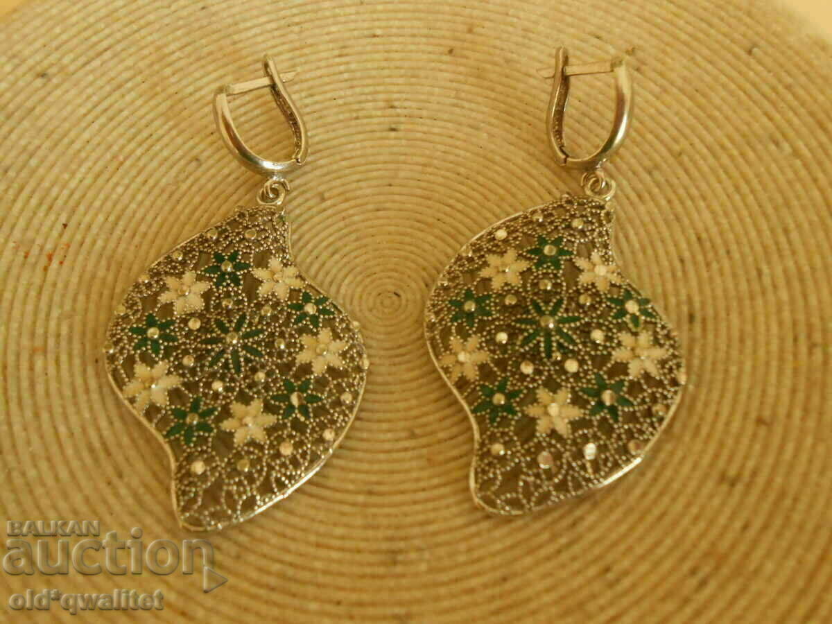 Magnificent silver long earrings, silver and enamel - 5