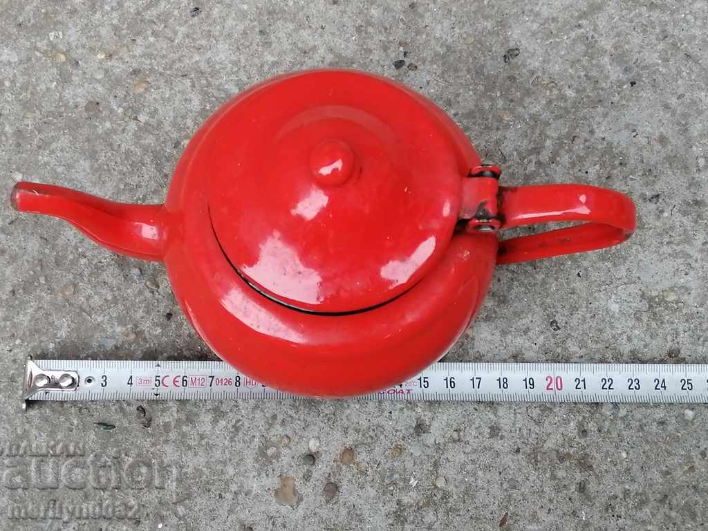 Auction Enamelled teapot made of salt container with enamel Auction Enamelled teapot made of salt container with enamel