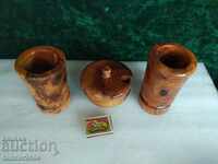 3 wood vessels,