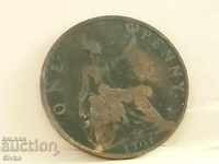 Монета Великобритания 1 Пени 1901 г