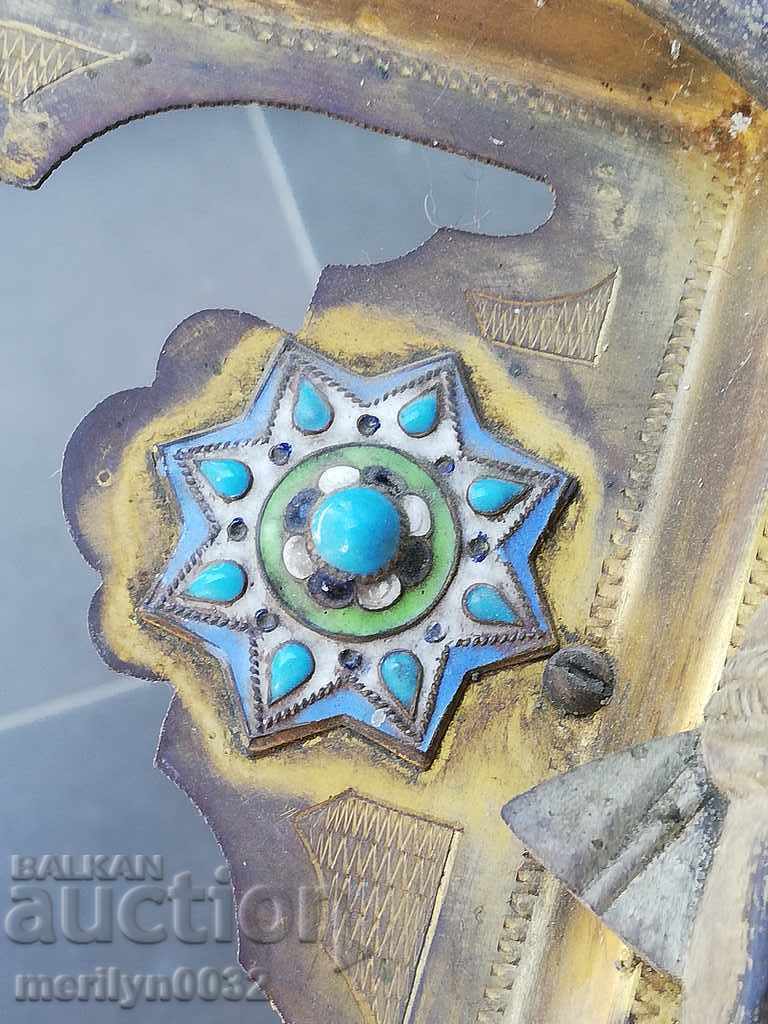 Russian cross brass engraving with gilt enamel 19th in Jesus icon - 5 Russian cross brass engraving with gilt enamel 19th in Jesus icon - 5