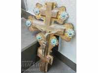 Cruce rusească alamă gravură aurire rozete email icoană Iisus