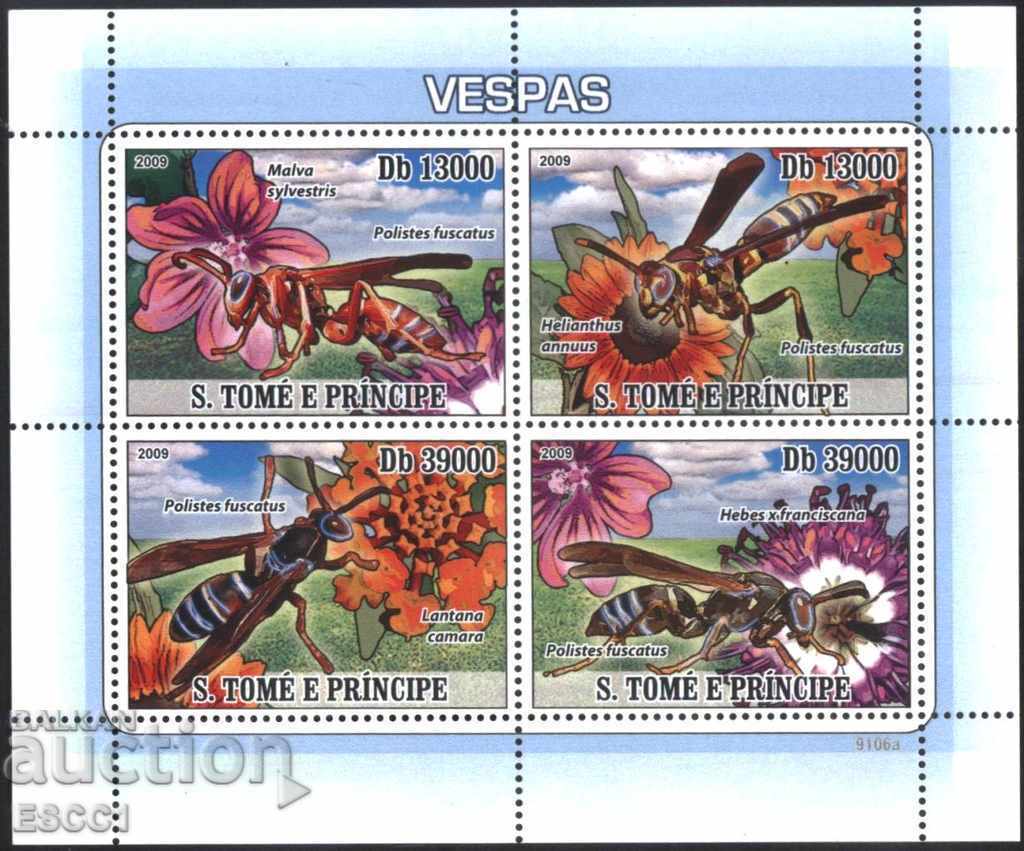 Чисти марки  малък лист Фауна Оси 2009 Сао Томе и Принсипи