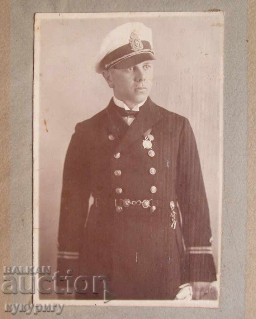 Стара снимка фотография Царски морски офицер с униформа 1931
