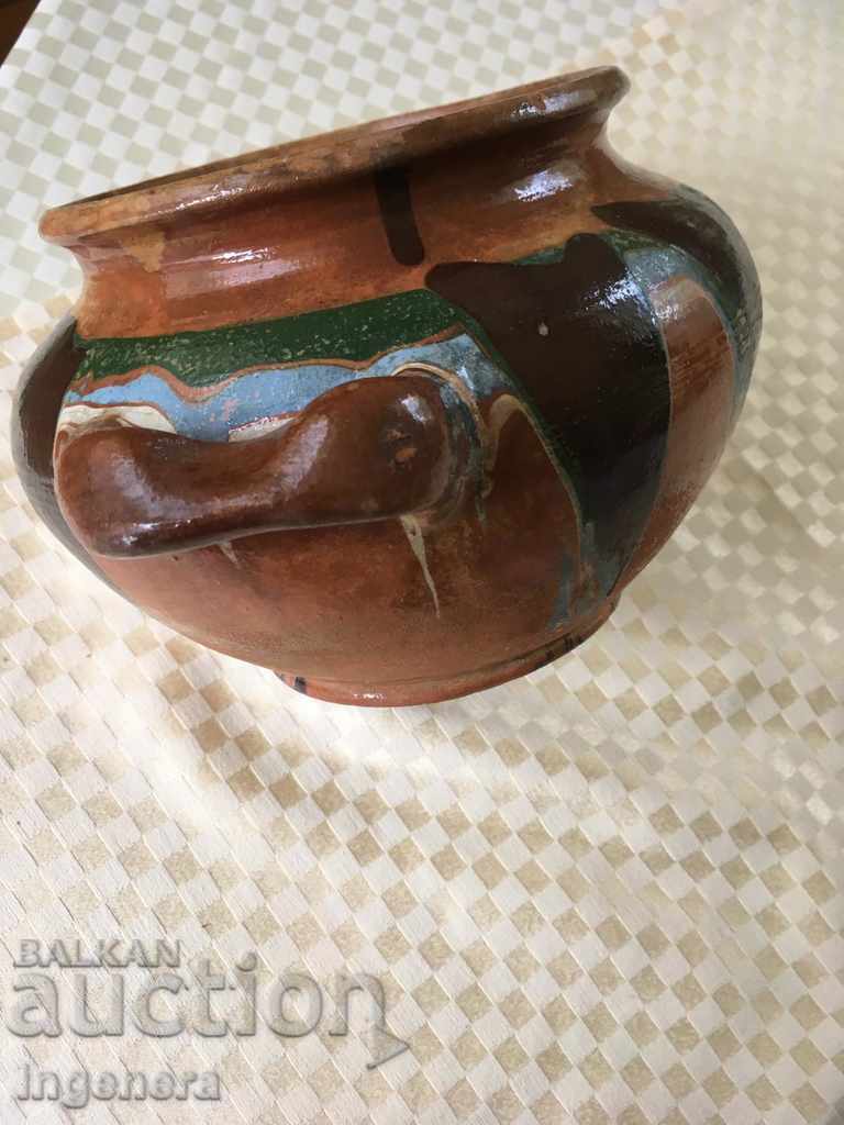 VAS CERAMICĂ SMĂLȚUIT CĂLIT DESTUL DE VECHI - 5