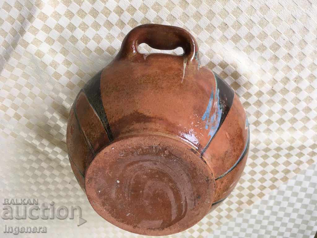 VAS CERAMICĂ SMĂLȚUIT CĂLIT DESTUL DE VECHI - 6
