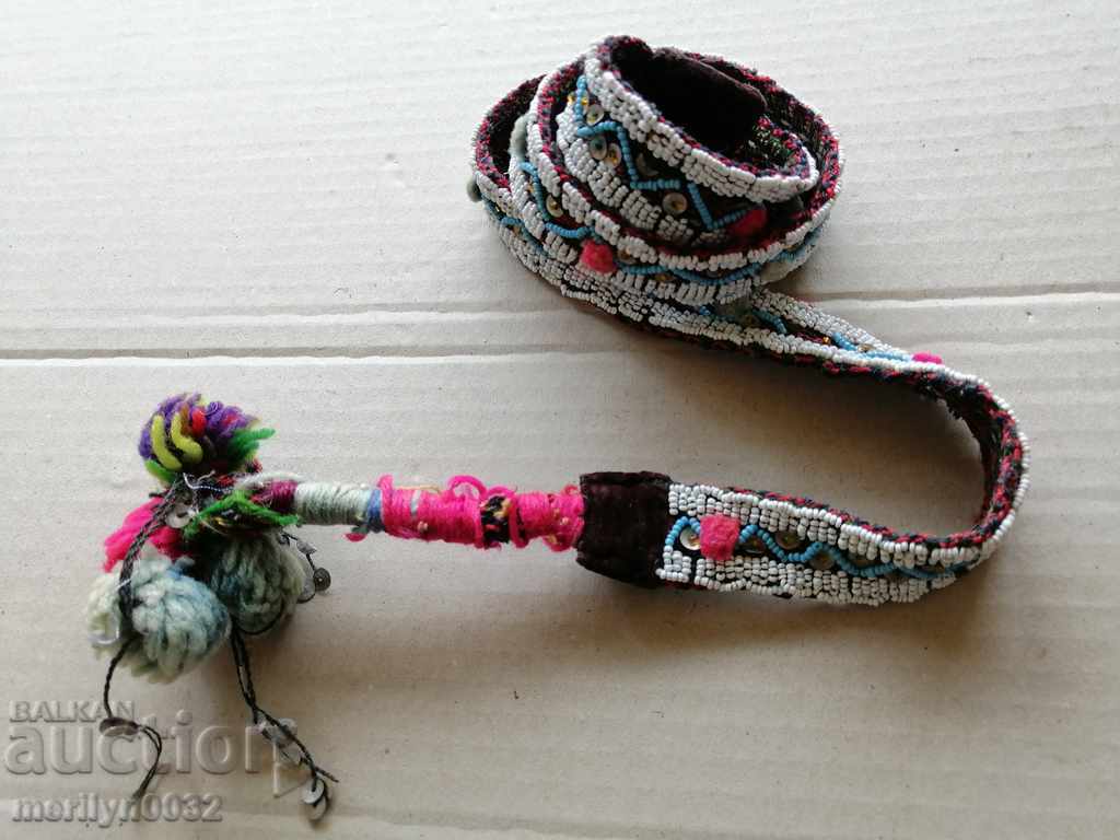 Hand-knitted belt with beads blue belt belt costume - 6 Hand-knitted belt with beads blue belt belt costume - 6