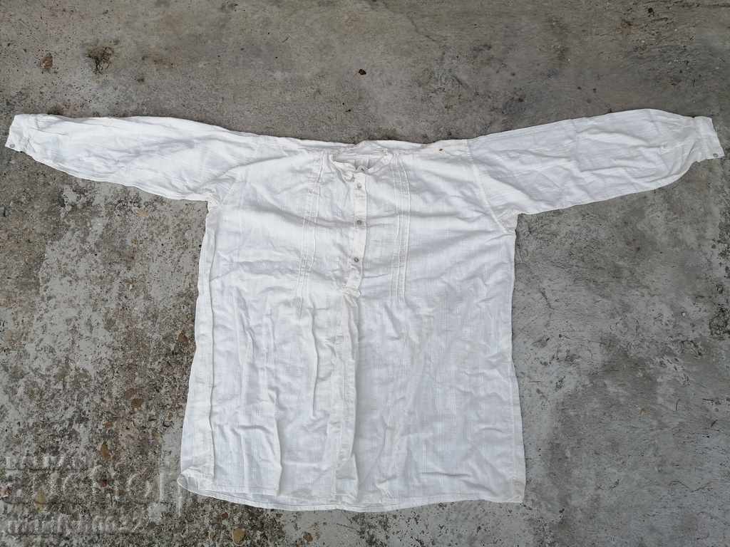 Мъжка кенарена риза с копчета от седеф ръчно тъкана носия