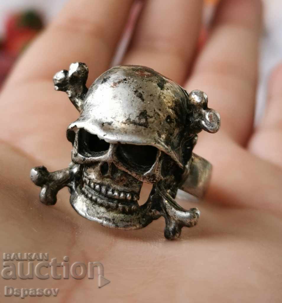 Men's Antique German Nazi Silver 800 Ring Skull