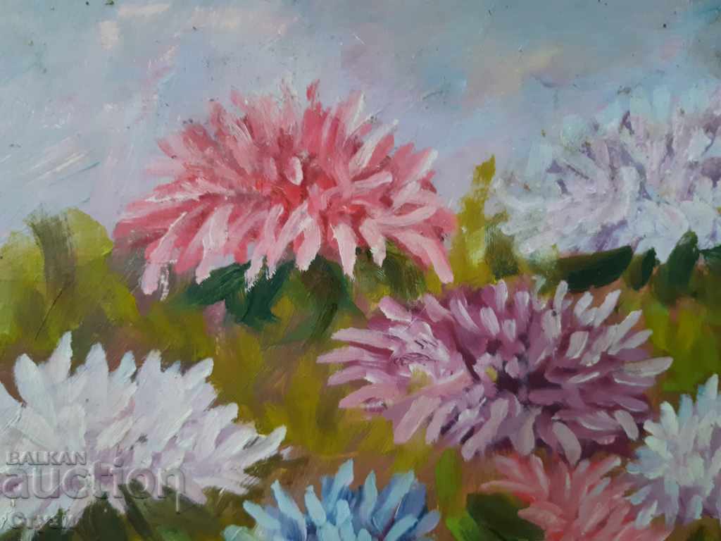 Painting by N. Lubenov, Chrysanthemums, oil, 44x50 cm - 5 Painting by N. Lubenov, Chrysanthemums, oil, 44x50 cm - 5