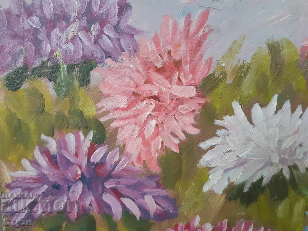Painting by N. Lubenov, Chrysanthemums, oil, 44x50 cm - 6 Painting by N. Lubenov, Chrysanthemums, oil, 44x50 cm - 6