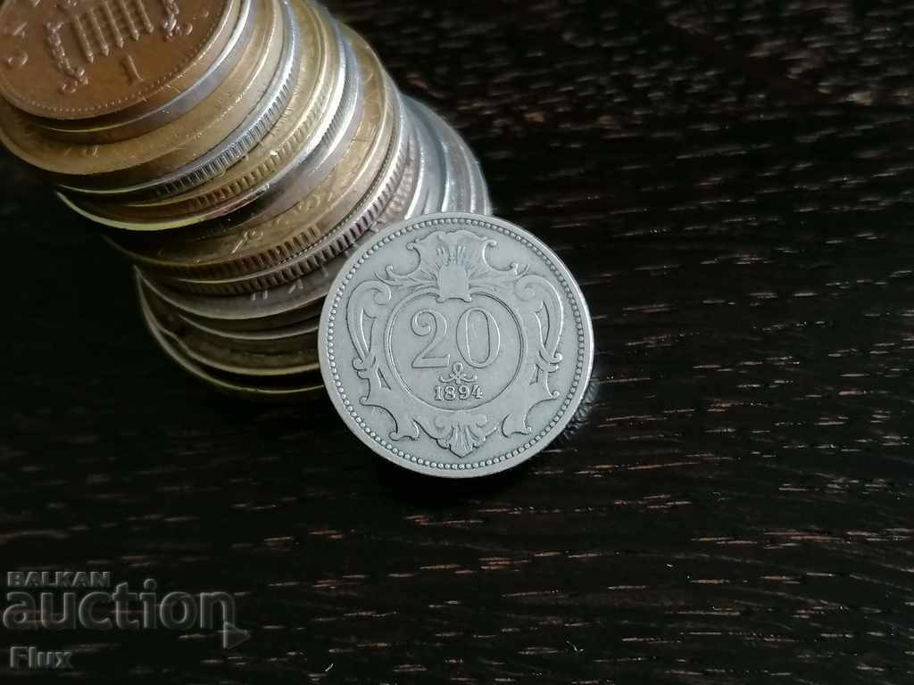 Монета - Австро-Унгария - 20 хелера | 1894г.