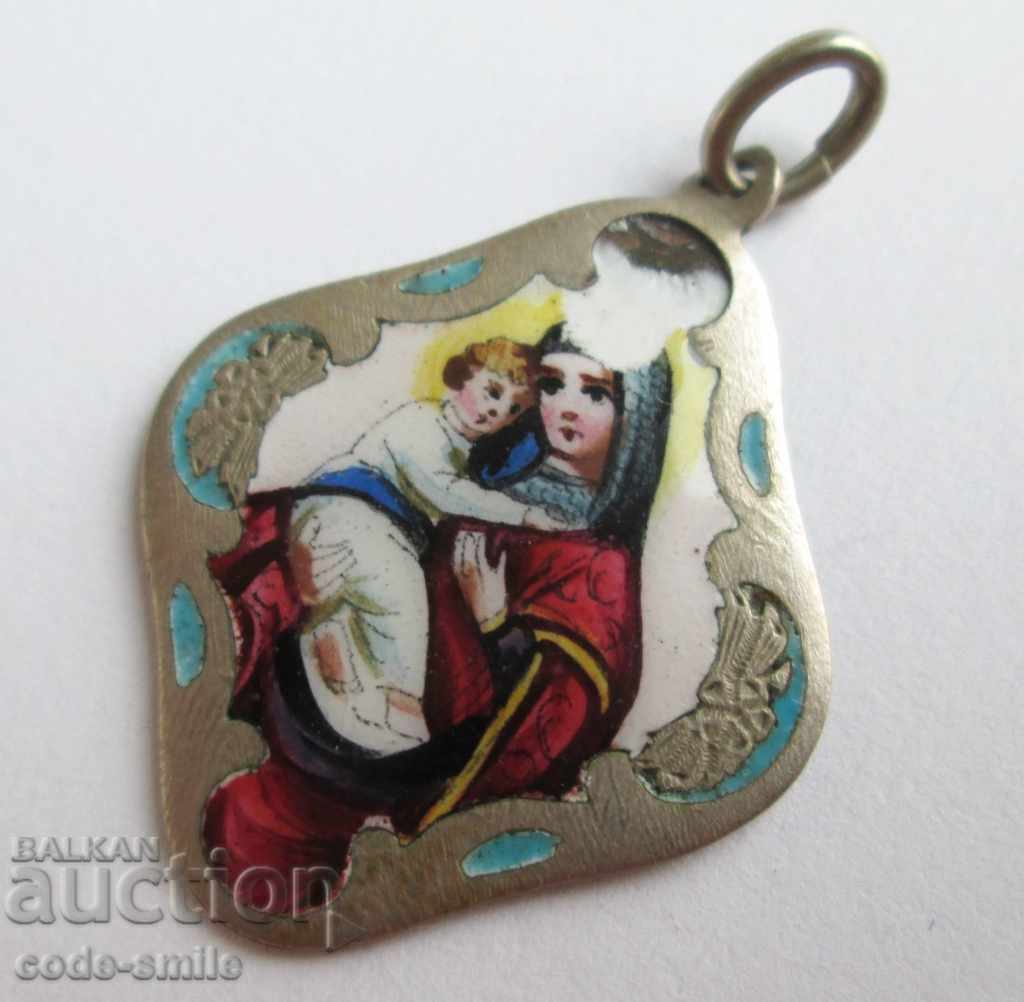 Delivery of 2 Old religious medallion icon of the Virgin painted enamel Delivery of 2 Old religious medallion icon of the Virgin painted enamel