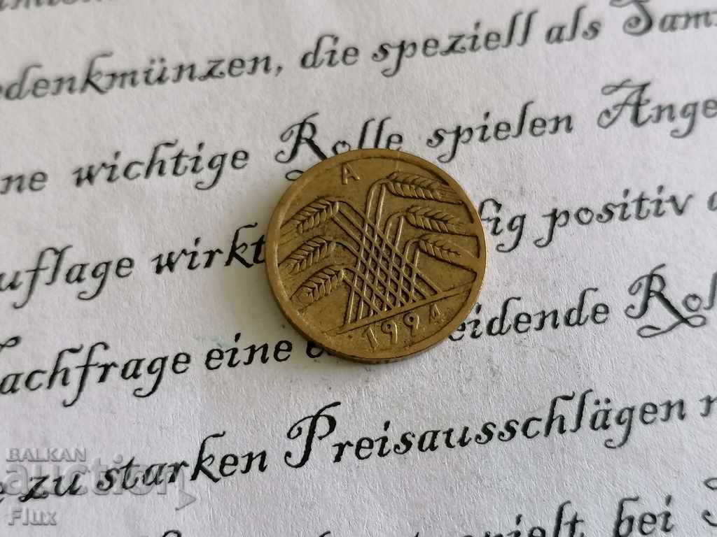 Ράιχ Coin - Γερμανία - 5 εκατοστά του μάρκου | 1924.? Serie A με τιμή 3.00 BGN | € 1.53