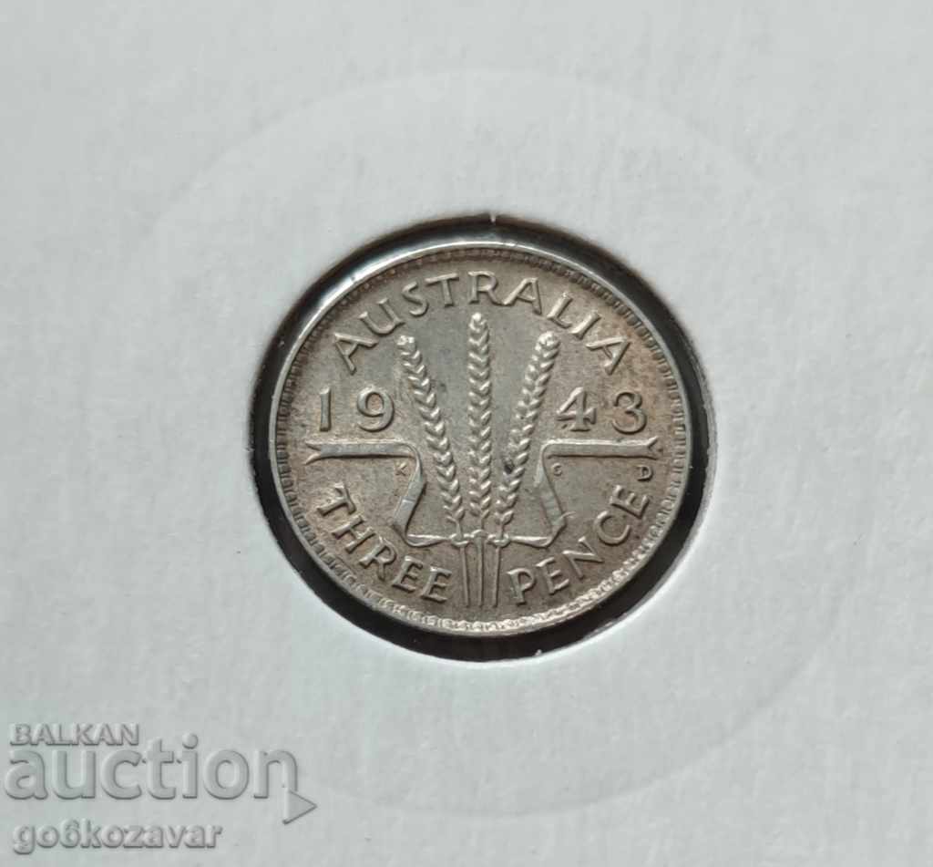 Australia 3 pence 1943 Argint.