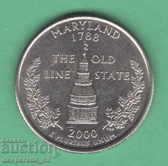(¯`'•.¸   25 цента 2000 D  САЩ (Maryland) aUNC  ¸.•'´¯)