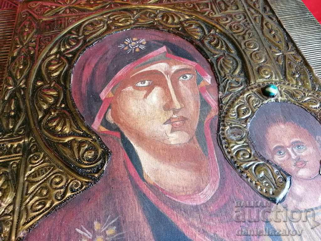 Auction  Unique Large Painted ICON Virgo and Baby