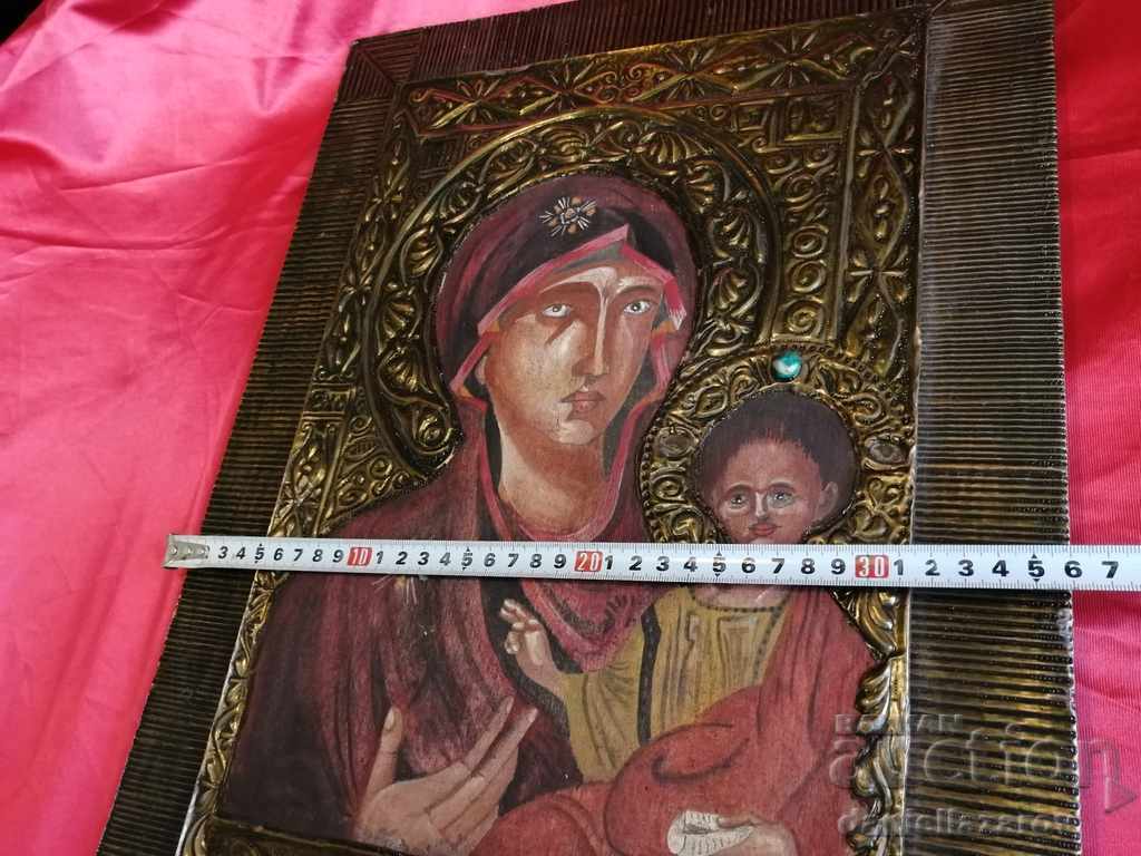 Unique Large Painted ICON Virgo and Baby - 6