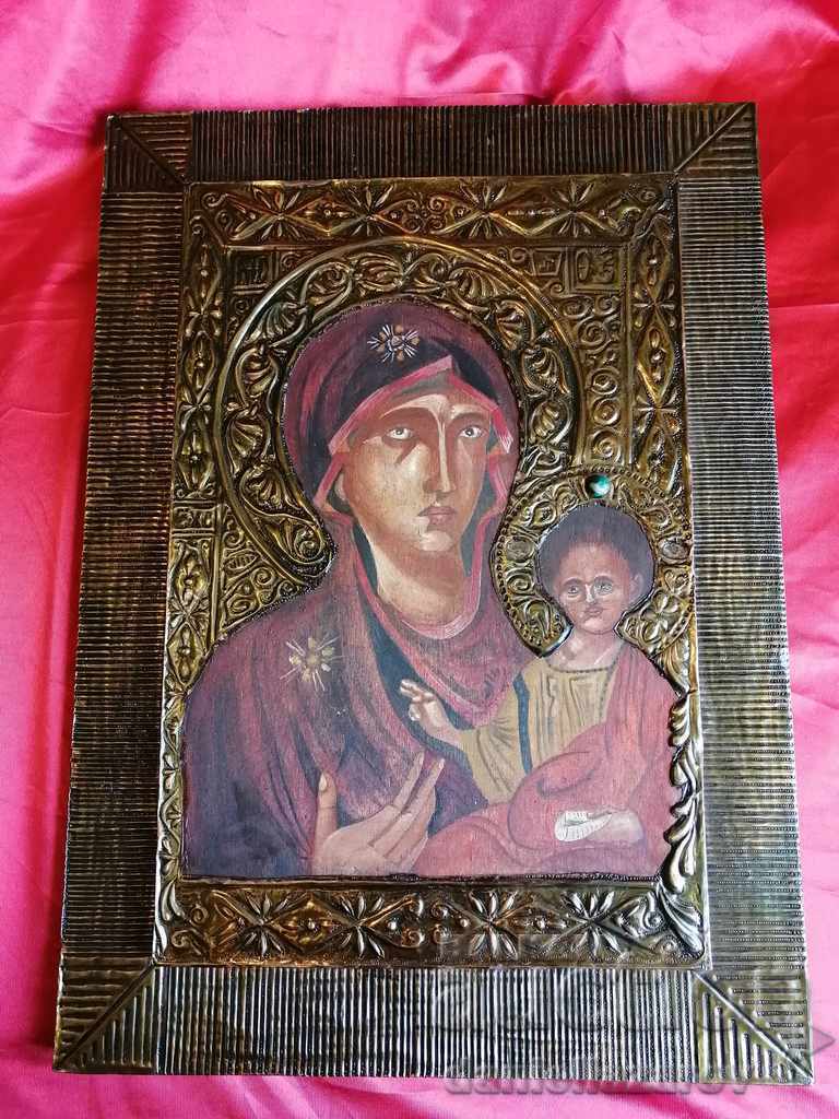 Unique Large Painted ICON Virgo and Baby