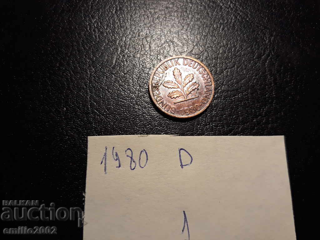 1 Pfening BDR D 1980 with price 0.49 BGN | € 0.25