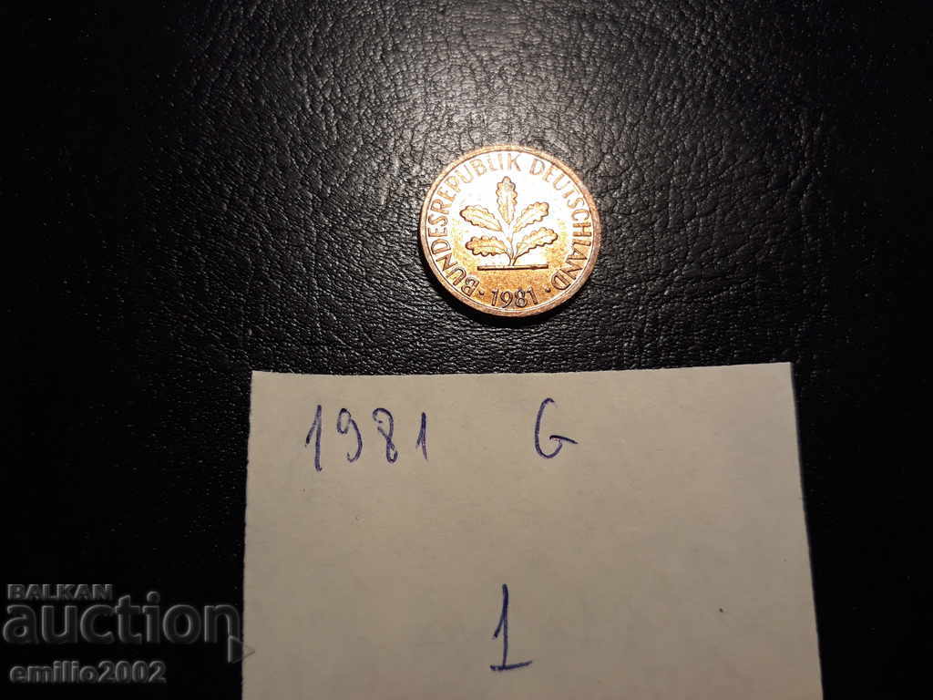 1 Pfening BDR G 1981 with price 0.49 BGN | € 0.25 1 Pfening BDR G 1981 with price 0.49 BGN | € 0.25